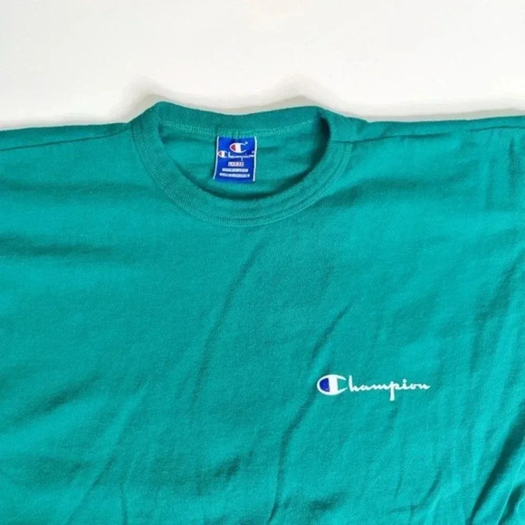 Vintage Champion‎ T Shirt Blank Made in USA Single Stitch Size Small Green - Picture 3 of 5